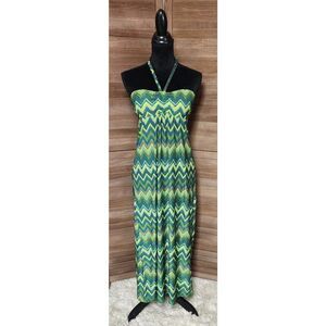 Christina Love- Halter Green & Blue MAXI Dress Boho Fairy Goth Size Small S